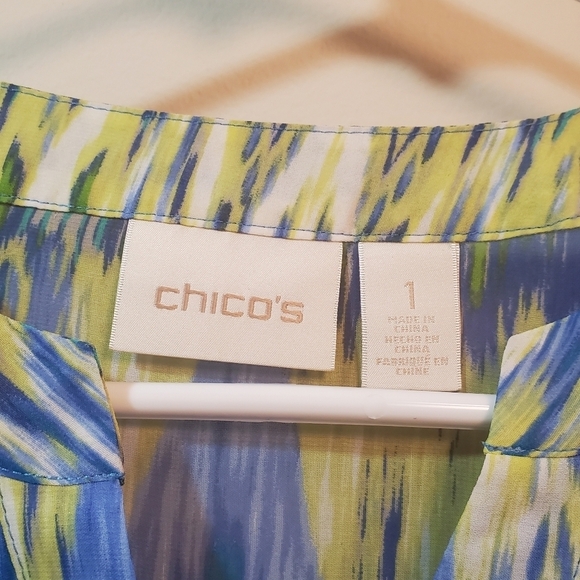 CHICOS Ikat Breeze Multicolored Semi-Sheer Tunic Woman's Size 1 - Picture 8 of 9